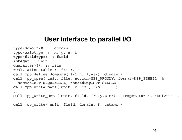 User interface to parallel I/O